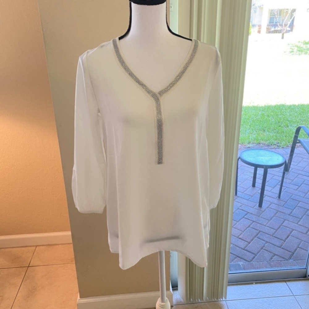 White Blouse with Silver rhinestones Size Small